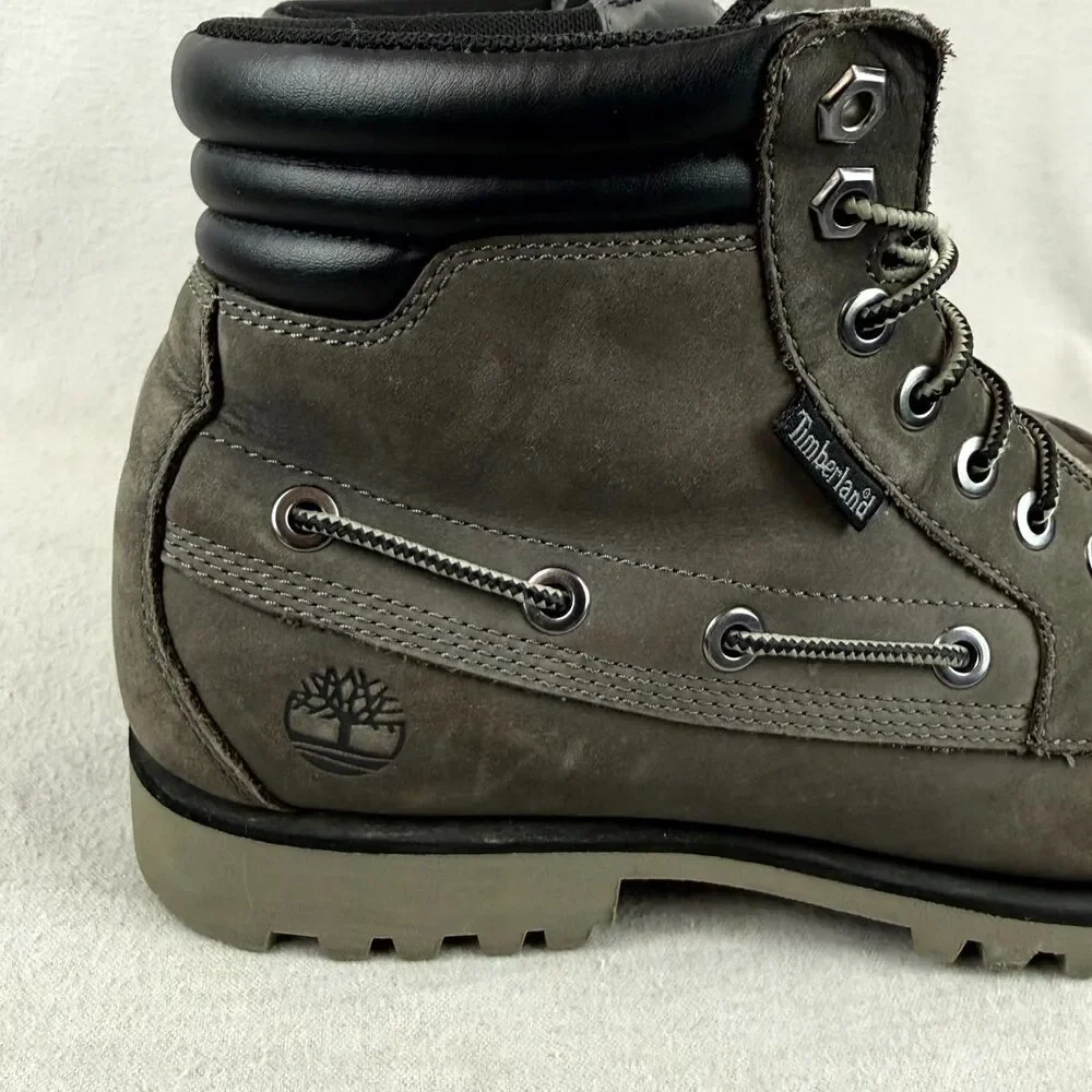Timberland Boots Men 8.5 Earthkeepers Anti Fatigue Gray Leather Moc Toe Lace Up